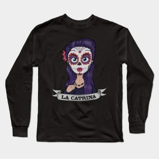 Niche Skull Island Mod Art  Cartoony La Catrina Long Sleeve T-Shirt
